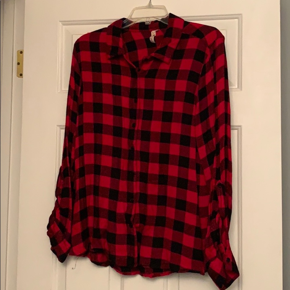 Women’s Red Camel Buffalo Plaid Flannel XL